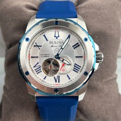 Bulova Marine Star 98A225 Automatic White Dial Silicon Strap Men’s Watch New/Box