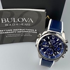 New Bulova Marine Star 96B287 Blue Dial Men’s Chronograph Quartz Watch 43 mm