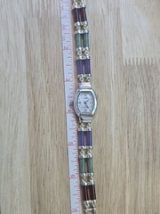 Vtg Main Line Time Sterling Silver 925 Multi Color Jade Bracelet Watch 7.5″ LTO
