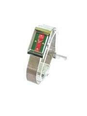 New Full Set Gucci G-Frame Women Watch Steel Green Red Silver 147.4 YA147401