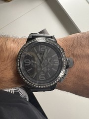 TW Steel Canteen Men’s 45mm Triple Black Leather Crystals Quartz Watch TW912