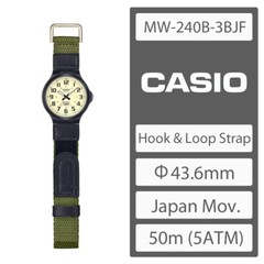 CASIO MW-240B-3BJF Hook and Loop Closure Strap Big Face 50m WR Field Watch