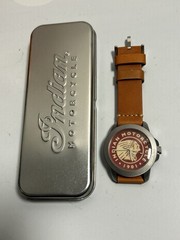 Indian Motorcycle 1901 Logo Quartz Watch Brown Leather Band with Tin Case.