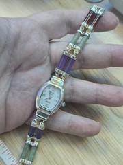 Vtg Main Line Time Sterling Silver 925 Multi Color Jade Bracelet Watch 7.5″ LTO
