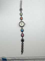 Boho Ladies Bracelet Watch Multi-Color Cabochon Stone Mother of Pearl Dial