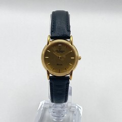 Vintage Jules Jurgensen Womens Watch Gold Tone 27mm Black Leather New Battery 8″