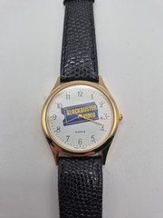 Vtg BLOCKBUSTER VIDEO Promo Watch Men’s 1990s Gold Tone Leather NEW BATTERY