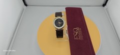 ESQ Movado Unisex Quartz Wristwatch Gold Case Black Dial Brown Leather Strap Box