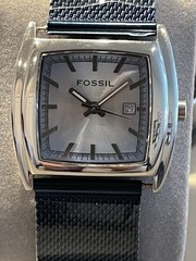 Fossil Quartz Watch Silver/Blue Dial Date Silver Case New Blue Mesh Band w/Box