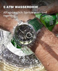 FM511 GREEN Men’s Automatic Skeleton Watch, Luxury Sapphire Crystal Glass Blu…