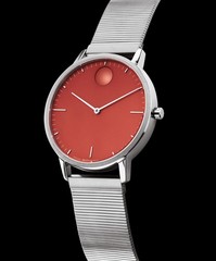MOVADO BOLD FACE 3640178 RED DIAL SILVER ION MESH SS BAND 41 mm MEN’S WATCH