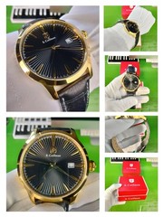 S. Coifman Men Watch SS Gold Case Black Dial Leather Strap Swiss Heritage Quartz