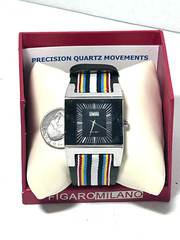 Figaro Miland Multicolor Yellow Red Black Silver Tone Watch in box W153
