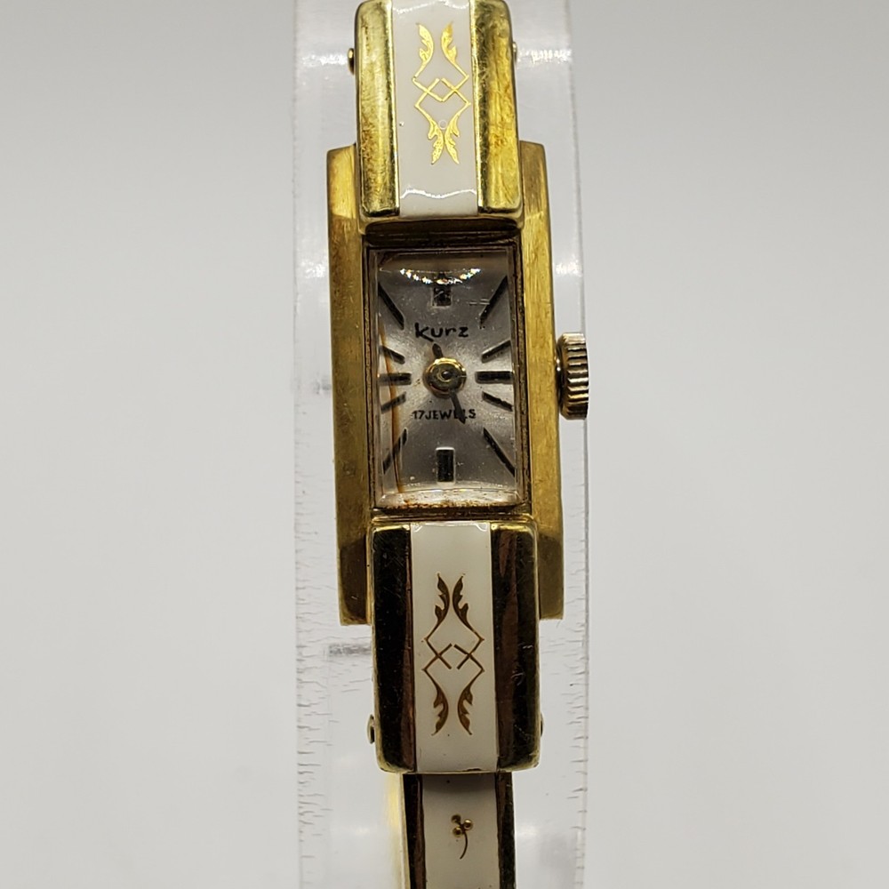 Vintage Kurz 17 Jewel Enamel Band Mechanical 11mm Watch Running