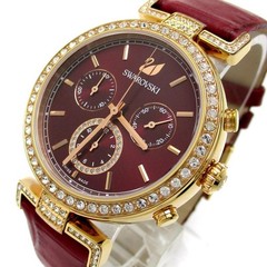Swarovski 5416701 Era Journey Crystal Rose Gold Dial Red Leather Strap Watch NWT