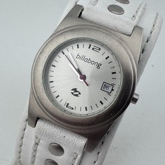 Billabong Rockettes Quartz Watch Women Silver Leather Bund Band Date New Battery
