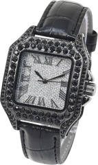 Iced Out Men’s 32mm Square Dial Watch – Hip Hop Style Leather Band
