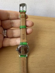 FOSSIL Vivid Grass Green Face Band Ladies Watch Silvertone Unworn Fresh Battery