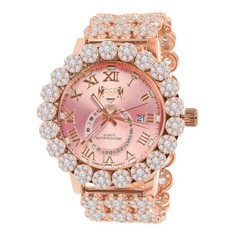 Genuine Diamond Roman Face Rose Gold Tone Custom Band Dial 55 mm Ice House Watch