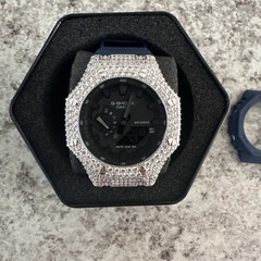 Iced Out Casio GSHOCK GA2100 Mod A5 CZ W/ Navy Blue Band BRAND NEW Box & Papers