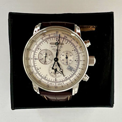 Zeppelin 100 Jahre Men’s Quartz Chronograph Tachymeter Date Silver Dial Watch