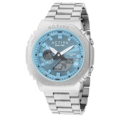 Activa ACWM423-003 Dual Time Quartz Silver Blue Analog Digital Read Description