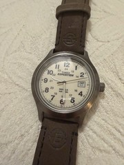 Timex Expedition Quartz 44mm White Dial Date 24-Hour Brown Leather 50m