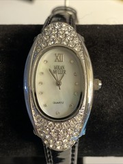 Nolan Miller Watch Women 22mm Silver Tone Oval Dial Crystals New Battery