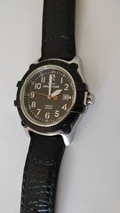 Timex Expedition Indiglo Quartz Watch Men Silver Face w/Date Black Leather Band