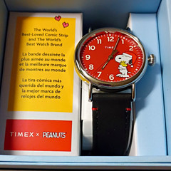 Timex x Peanuts Snoopy Quartz Wristwatch Red Dial Black Leather Strap w/ Box