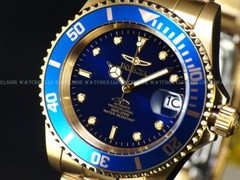 Invicta Men Original Coin Edge Pro Diver Automatic Blue Dial Gold Tone SS Watch