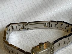 Hilton Windup Wristwatch 17 Jewels Baton Indices Clear Stones Fold Over *RUNS*