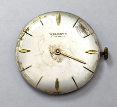 Vintage WELSBRO 17 Jewels Mens 31mm Swiss Mechanical Watch Movement PARTS REPAIR
