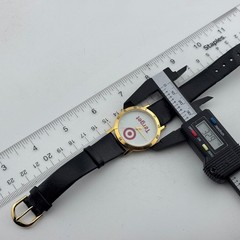 Unused Image Target Quartz Watch Men Gold Tone White Leather Analog New Battery