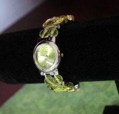 Jewel Quartz Japan Movement Ladies Watch Lime Green Glass Stretch Band