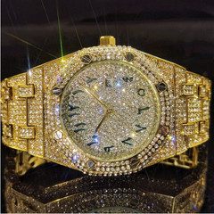 Arabic Hip Hop Luxury Ice out Men’s Watch Iced Bling Gold Cz Diamond Waterproof