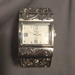 Vivani Women’s Quartz Analog Rectangle Watch White Dial Silver Filigree Bracelet