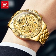 Waterproof Quartz Luminous OLEVS Business Luxury Men Watch Date Strap Gold Watch