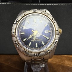 Men’s Pulsar V732-X203 Date Only Wrist Watch blue Dial 40MM SS Gold Tone #101