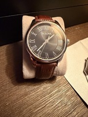 Bulova Men’s Watch Black Dial Brown Leather Strap 96A221 Brand New Corporate