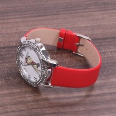Betty Boop Women’s Silver Finish Analog Wristwatch Metal Red Leather Band