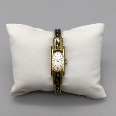 Vintage Bucherer Womens Watch 11mm Painted Enamel Gold Tone Bangle Manual Wind