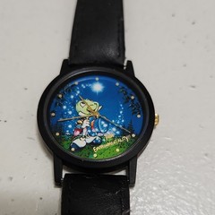 Disney “Think Environmentally” Cartoon Quartz Analog Black Leather 10m Watch