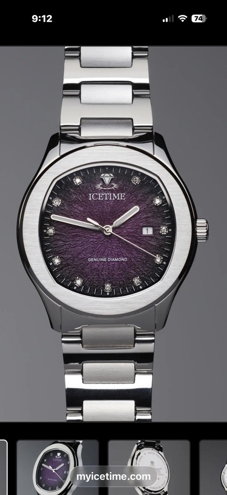 Icetime Hollywood 45mm Purple Dial Diamond Markers Date Quartz 50m Watch