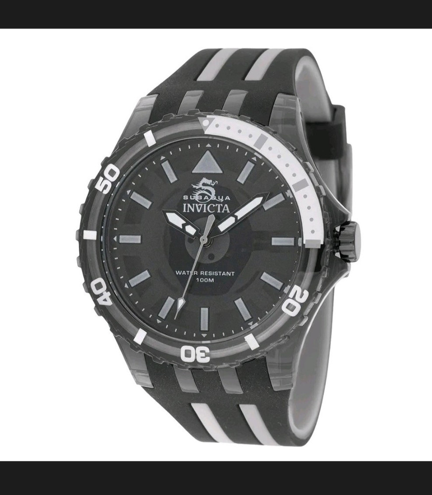 Invicta Subaqua Men’s Quartz 44-47.9mm Black Dial Silicone Strap 100m w/ Box