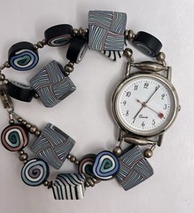 Artisan Polymer Clay Beaded Stretch Band Women’s Quartz Watch- New Battery