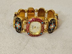RARE, Vintage Joan Rivers Floral Enameled Stretch Bracelet Watch