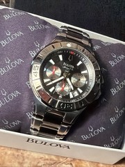 Bulova Marine Star Chronograph Wrist Watch C975505 Stainless Steel Black 2 tone