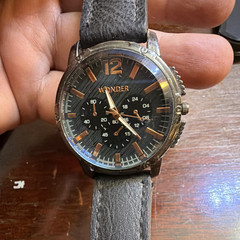 Wonder Men’s Analog Watch Black Dial Baton Indexes Silver Case Leather Strap