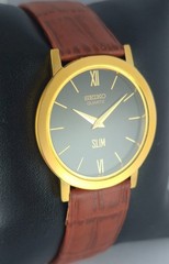 Beautiful Seiko Slim Round Black Dial Quartz Men’s Wristwatch Leather Band